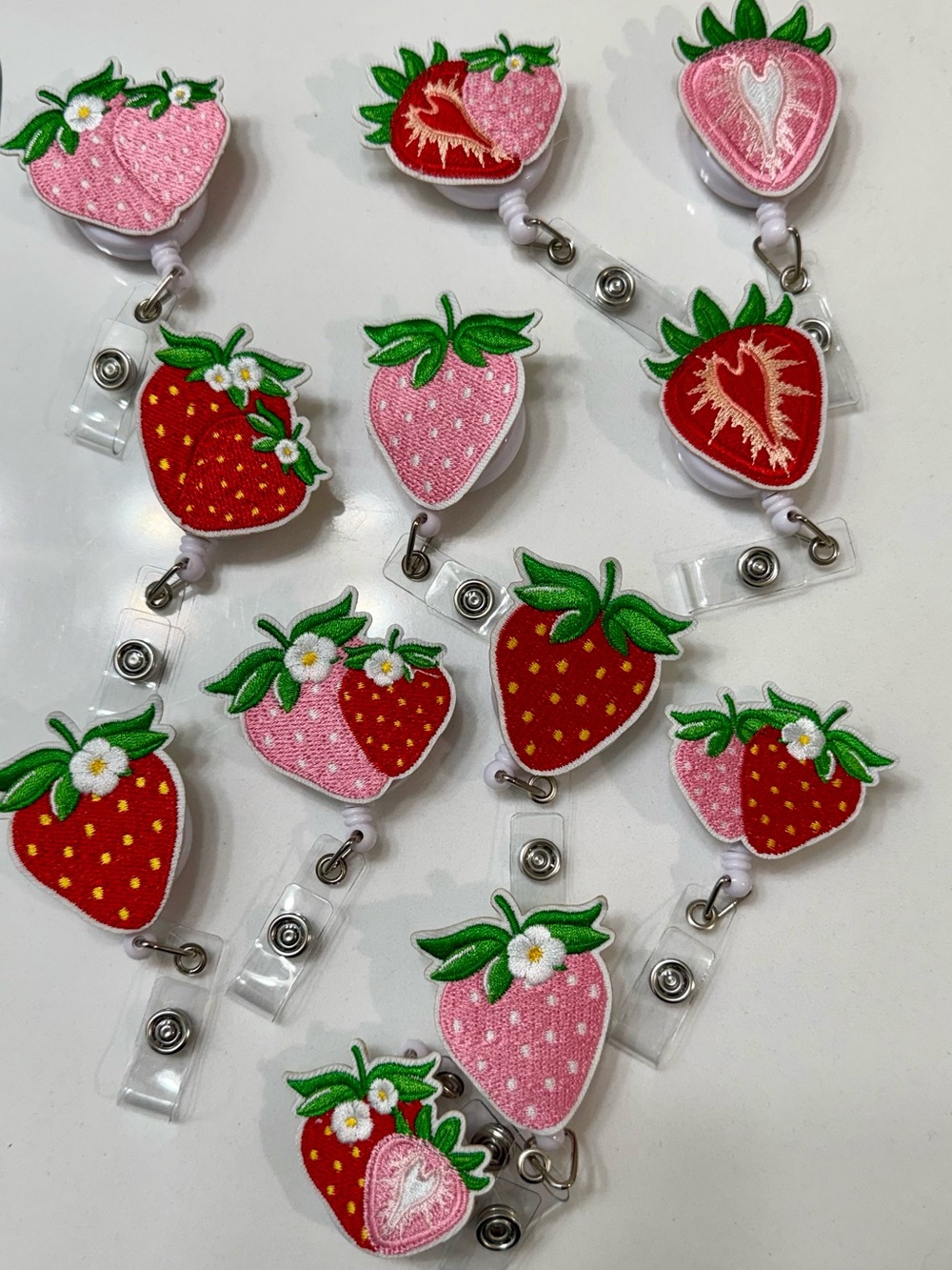 12pc Strawberry Badge Reel Set Nurse Teacher Office ID Holders